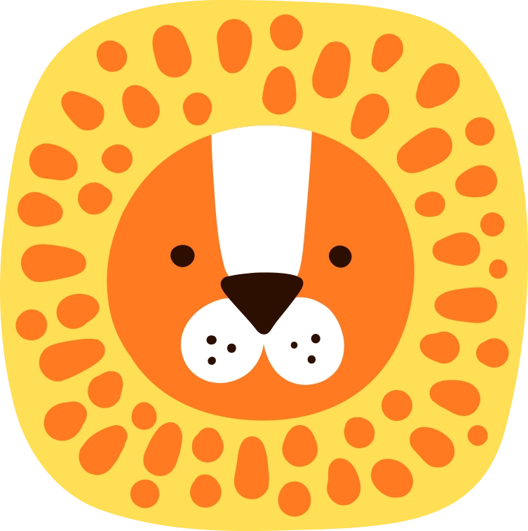 A cartoon lion with an orange face and a yellow mane